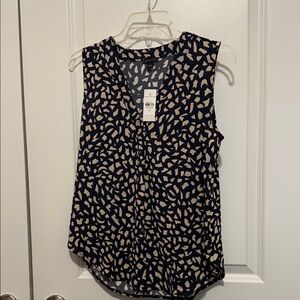 Ann Taylor Navy and Cream Patterned Blouse